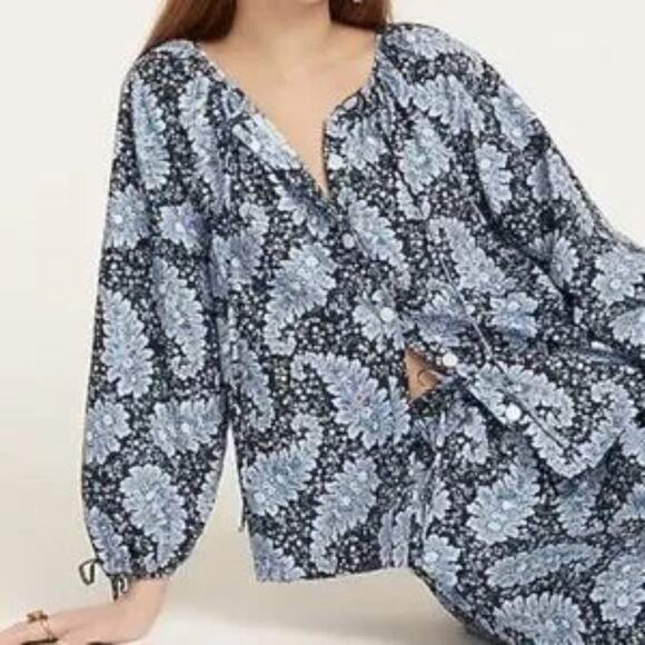 J Crew Collection Tie-Sleeve Button-Front Top in Ratti® Pacific Paisley M - Picture 13 of 13
